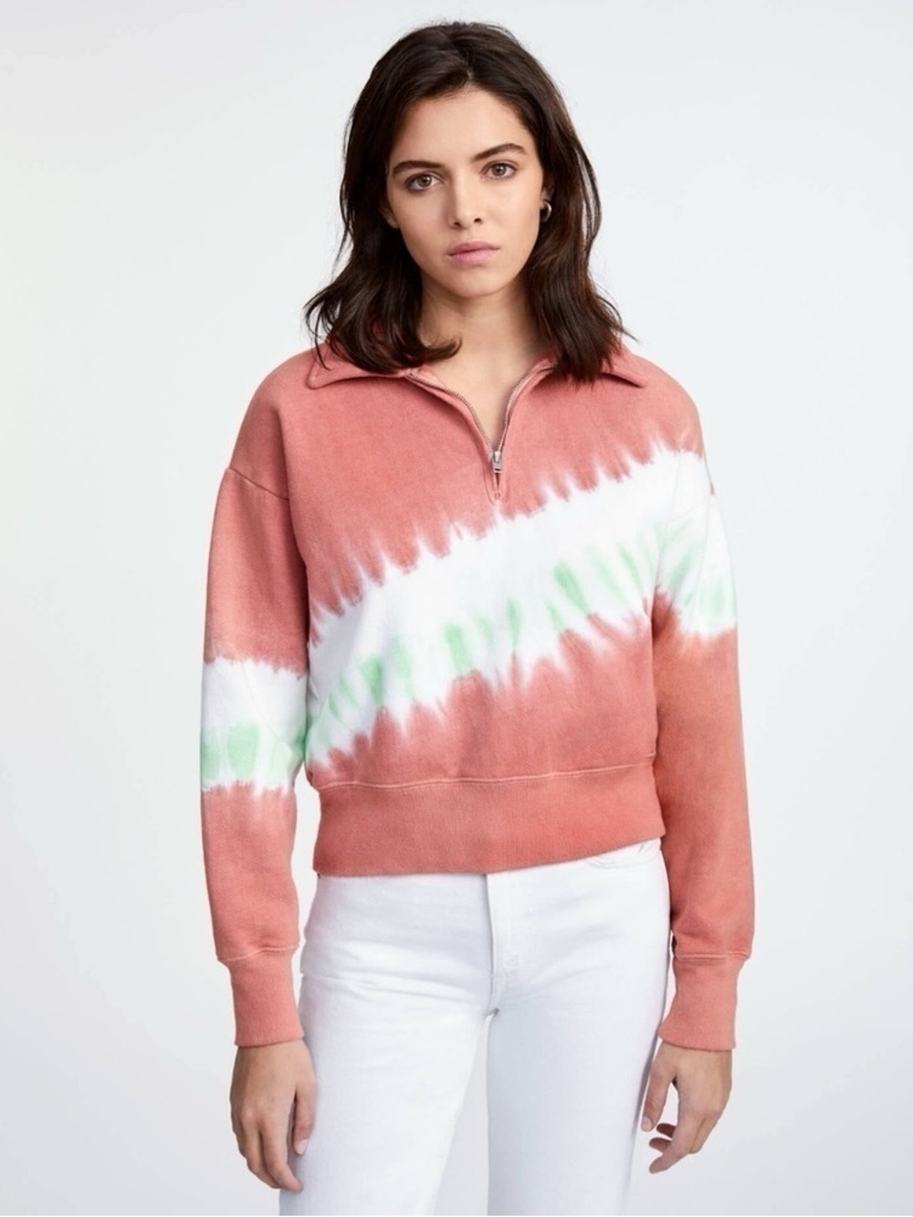 Re/Done x Hanes Orange & White Half-Zip Tie-Dye Pullover size Large